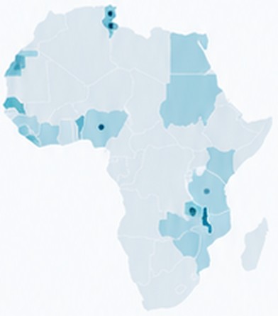 Map of Africa highlighting partner countries